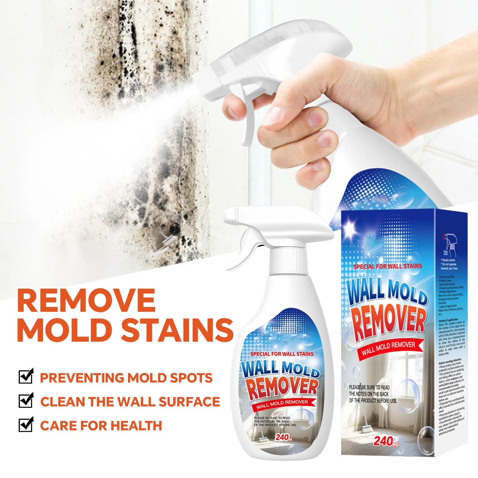 （BUY 1 GET 1 FREE）Highly Effective Mould Removal Spray 240ml Multifunctional Anti Mold Agent For White Walls